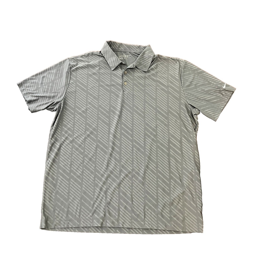 Nike Golf Dri-Fit Polo Shirt Mens XL Charcoal Gray Tiger Stripe Chevron Embossed
